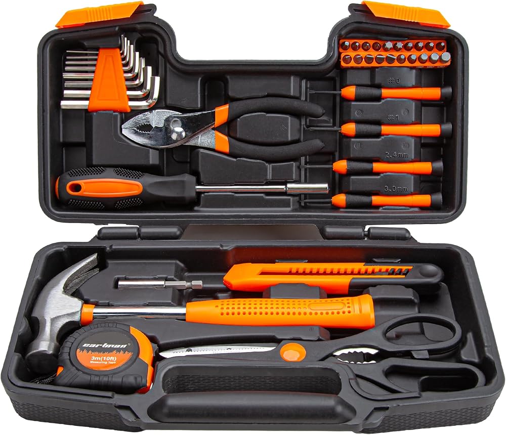 CARTMAN 39 Piece Tool Set General Household Hand Kit with Plastic Toolbox Storage Case Orange