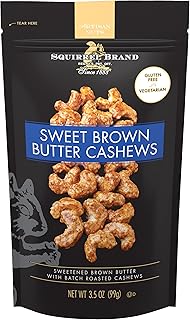 Squirrel Brand Sweet Brown Butter Cashews, 3.5 oz Resealable Bag, Gourmet Flavored Cashews Nuts, Gluten Free, Vegetarian