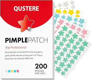 QUSTERE Pimple Patches for Face, Hydrocolloid Acne Patches, Cute Star Zit Covers, Colorful Spot Stickers with Tea Tree, Salicylic Acid & Cica Oil| 3 Sizes (10mm, 12mm & 14mm) |200 Count