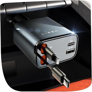 LISEN Retractable Car Charger, 84W Car Charger USB C Fast Charger Adapter for iPhone, Car Accessories for Men Women, Gifts for Fathers Day for Men Dad Husband, for iPhone 17 16 15 14 13 12 11 Samsung