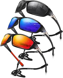 3 Pack Polarized Sports Sunglasses for Men, Mens Sunglasses Wrap Around UV Protection for Cycling Fishing Driving