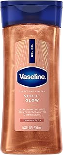 Vaseline Glazed and Glisten Sunlit Glow Body Gel Oil Vanilla Cocoa Shimmering with Ultra-Hydrating Lipids and 100% Pure Cocoa Butter, 6.8 Oz