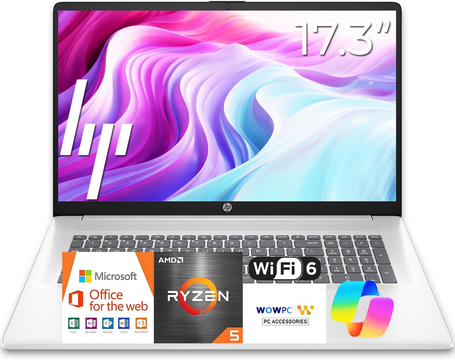 HP Latest 17.3 Inch Business Laptop Computer • 2026 Edition • AMD Ryzen 5 CPU • 16GB RAM • 512GB SSD • Large Screen • Long Battery Life • Windows 11 with Office 365 for The Web